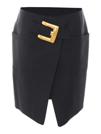 Balmain Short Belted Skirt In Black
