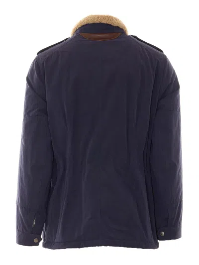 Brunello Cucinelli Shearling-collar Multi-pocket Jacket In Azul