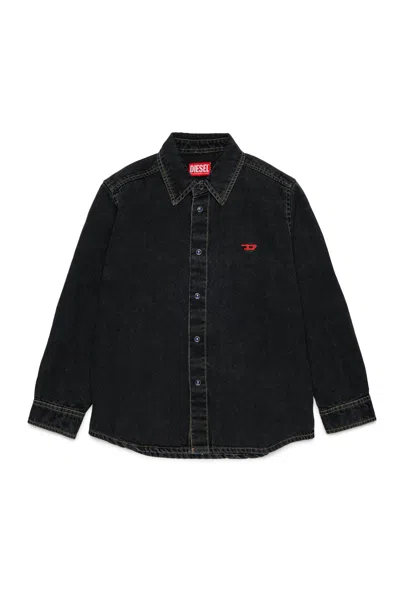 Diesel 로고 자수 데님 셔츠 In Black