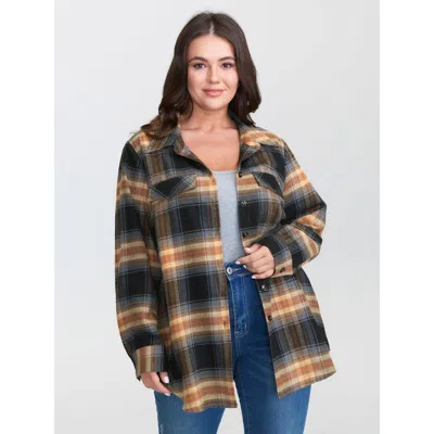 Bloomchic Plaid Print Button Down Shirt In Brown