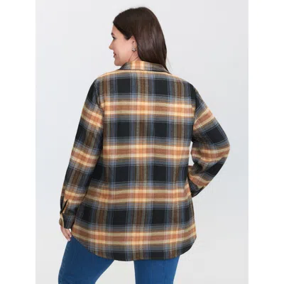 Bloomchic Plaid Print Button Down Shirt In Brown
