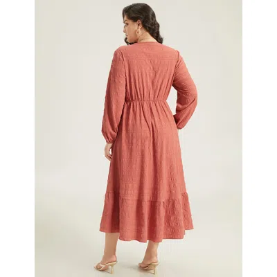 Bloomchic Solid Shirred Plisse Flutter Hem Dress In Brown