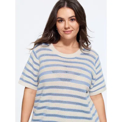 Bloomchic Texture Strip Cut Out Short Sleeve Pullover In Multi