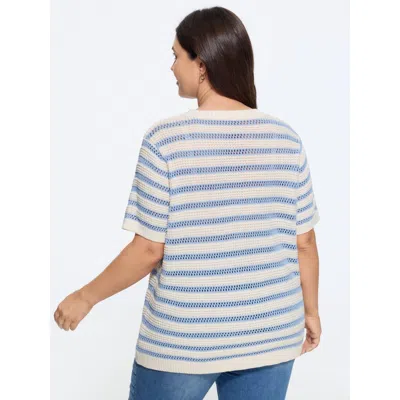 Bloomchic Texture Strip Cut Out Short Sleeve Pullover In Multi