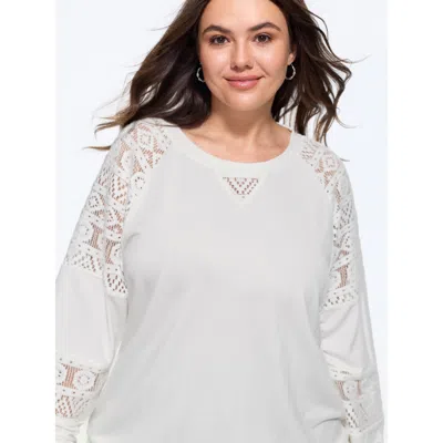 Bloomchic Solid Sheer Lace Patchwork Crew Neck Sweatshirt In Gray
