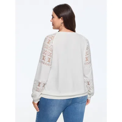 Bloomchic Solid Sheer Lace Patchwork Crew Neck Sweatshirt In Gray