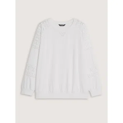 Bloomchic Solid Sheer Lace Patchwork Crew Neck Sweatshirt In Gray