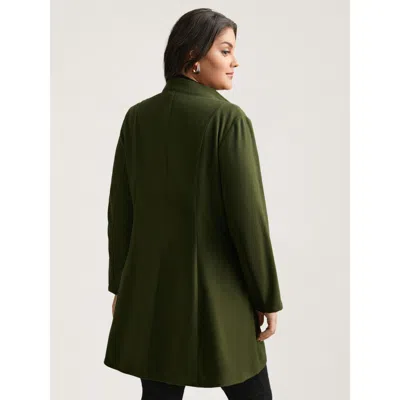 Bloomchic Solid Wrap Button Up Asymmetrical Hem Coat In Green