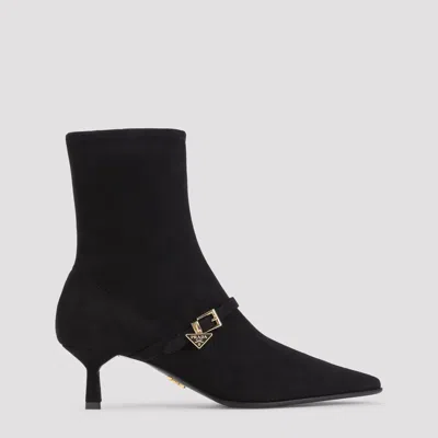 Prada Pointed Toe Kitten Heel Ankle Strap Pump In Black