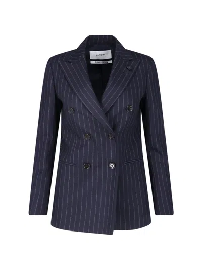 Lardini Double Breasted Pinstripe Blazer Flower Pin In Blue