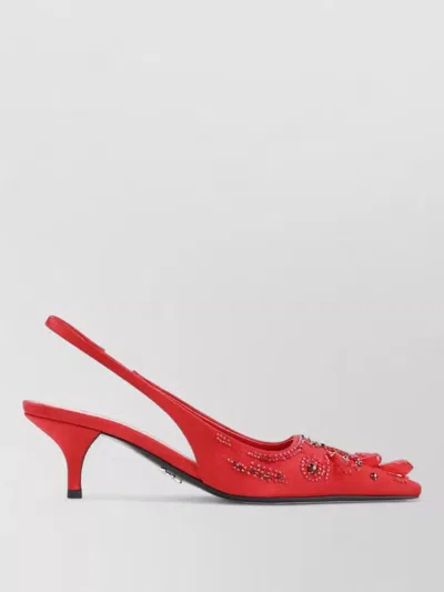 Prada Suede Slingback Mules Pointed Toe Crystals In Red