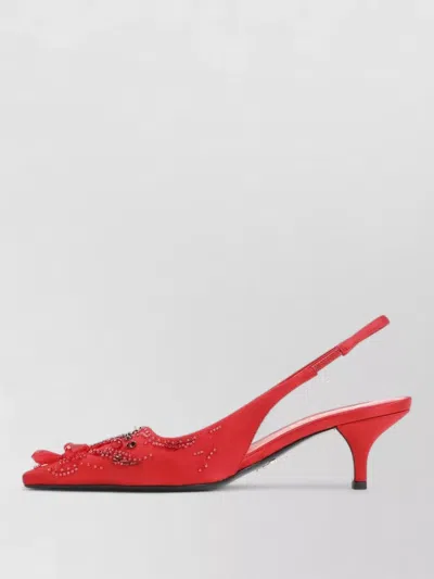 Prada Suede Slingback Mules Pointed Toe Crystals In Red