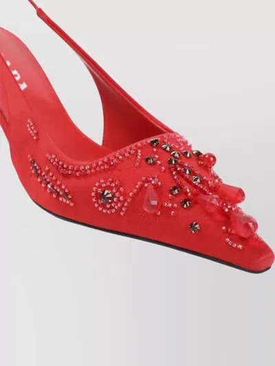 Prada Suede Slingback Mules Pointed Toe Crystals In Red