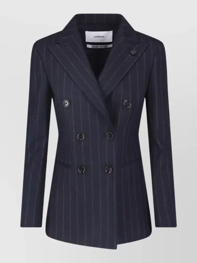 Lardini Double Breasted Pinstripe Blazer Flower Pin In Blue