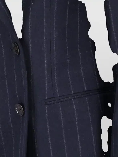 Lardini Double Breasted Pinstripe Blazer Flower Pin In Blue