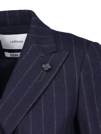 Lardini Double Breasted Pinstripe Blazer Flower Pin In Blue