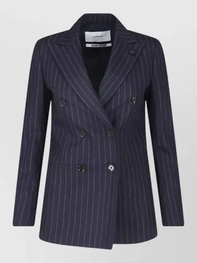 Lardini Double Breasted Pinstripe Blazer Flower Pin In Multi