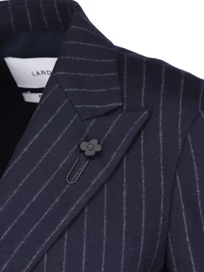 Lardini Double Breasted Pinstripe Blazer Flower Pin In Multi