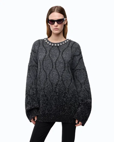 Pinko Crystal-embellished Sequin-pattern Sweater In Black