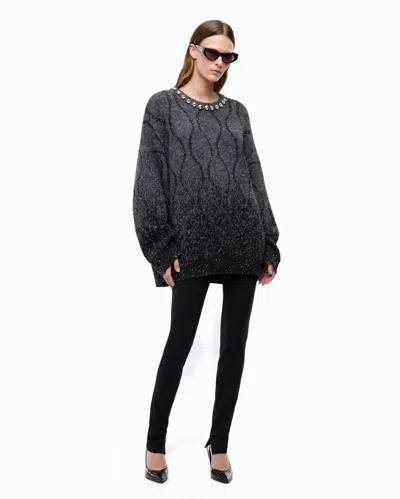 Pinko Crystal-embellished Sequin-pattern Sweater In Black