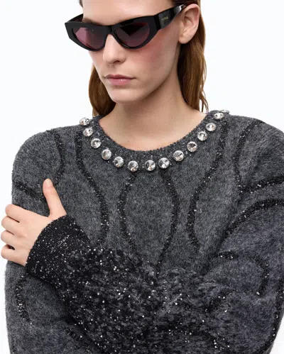 Pinko Crystal-embellished Sequin-pattern Sweater In Black