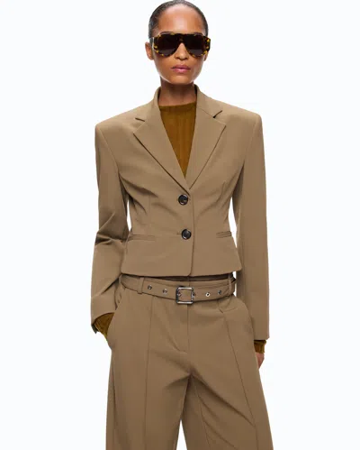 Pinko Single-breasted Cropped Blazer In Brown