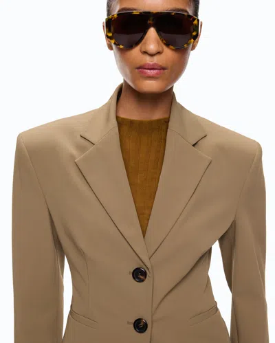 Pinko Single-breasted Cropped Blazer In Brown