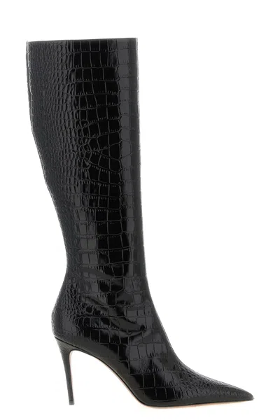 Paris Texas Vera 85 Charcoal Crocodile-effect Leather Boots In Black