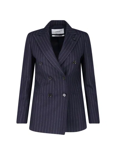 Lardini Double Breasted Pinstripe Blazer Flower Pin In Blue
