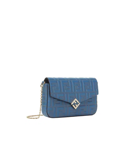 Fendi Ff Diamonds Chain-linked Wallet In Blue