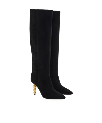 Ferragamo Spherical Heel Boot In Black