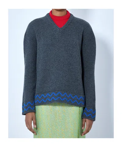Marni Chevron-pattern Layered-effect Sweater In Blue