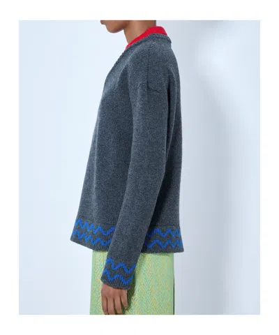 Marni Chevron-pattern Layered-effect Sweater In Blue
