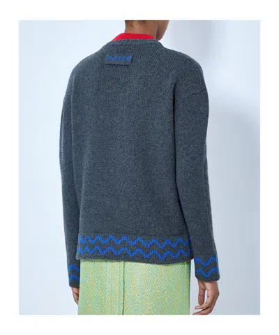 Marni Chevron-pattern Layered-effect Sweater In Blue