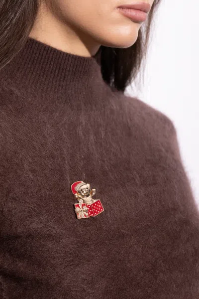 Max Mara Teddy Bear Brooch In Multi