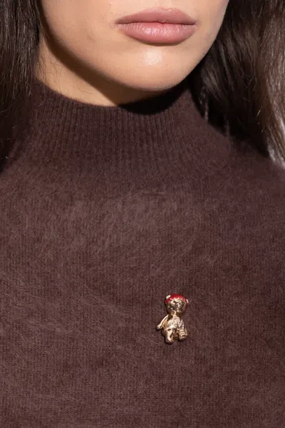 Max Mara Bear Brooch In Multi