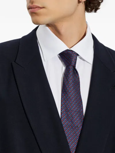 Ferragamo Geometric-pattern Silk Tie In Blue
