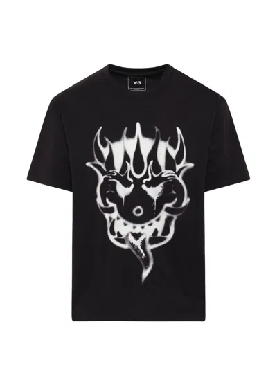 Y-3 Cotton Crew Neck Graphic Print T-shirt In Black