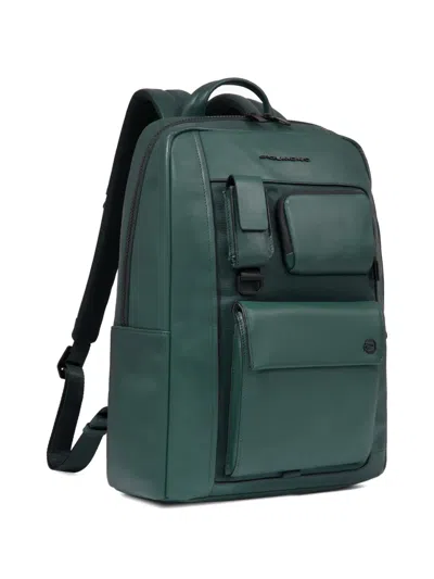 Piquadro Multi-pocket Leather Backpack In Green