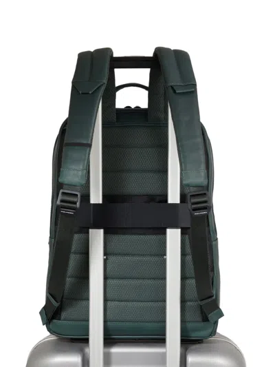 Piquadro Multi-pocket Leather Backpack In Green