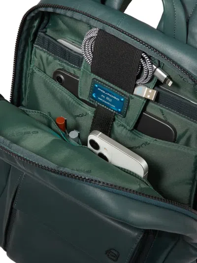 Piquadro Multi-pocket Leather Backpack In Green