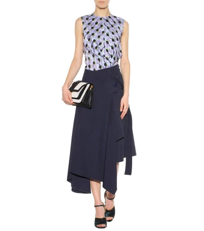 Shop Marni Asymmetric Cotton-blend Skirt In Blue