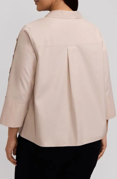 Foxcroft Lainey Button Accent Cotton Popover Top In Neutral