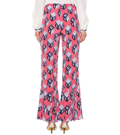Shop Gucci Printed Silk Trousers In Pink
