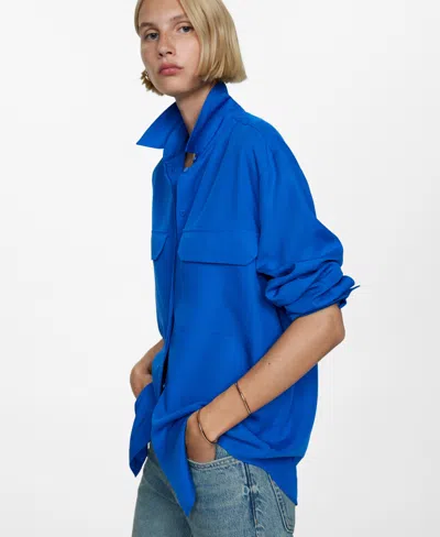 Mango Lyocell Shirt With Pocket In Blue