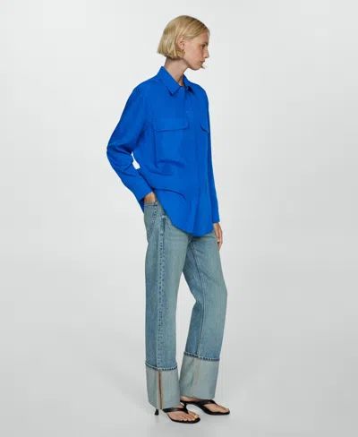 Mango Lyocell Shirt With Pocket In Blue