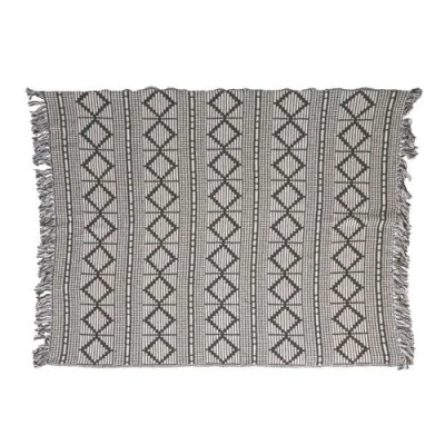 Storied Home Soft Throw With Diamond Pattern And Fringe In Multi