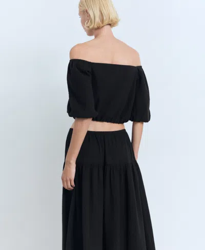 Mango Puffy Strapless Blouse Black In Black