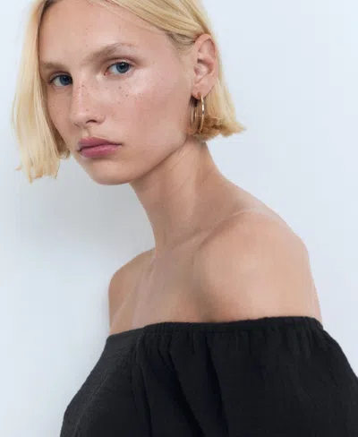 Mango Puffy Strapless Blouse Black In Black