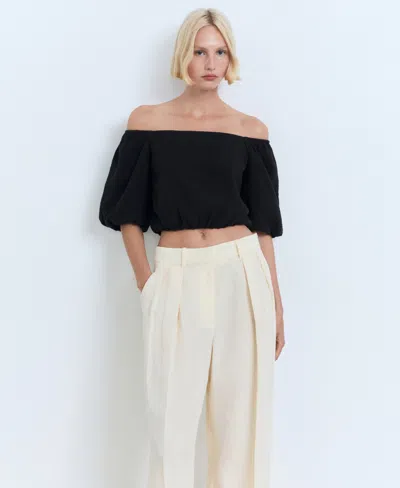 Mango Puffy Strapless Blouse Black In Black
